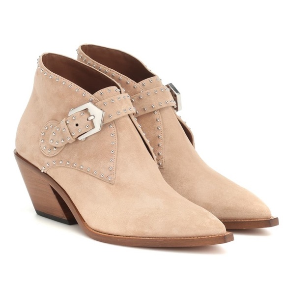 GIVENCHY Elegant Studded suede ankle boots Nude Western bootie southwest - Picture 3 of 16
